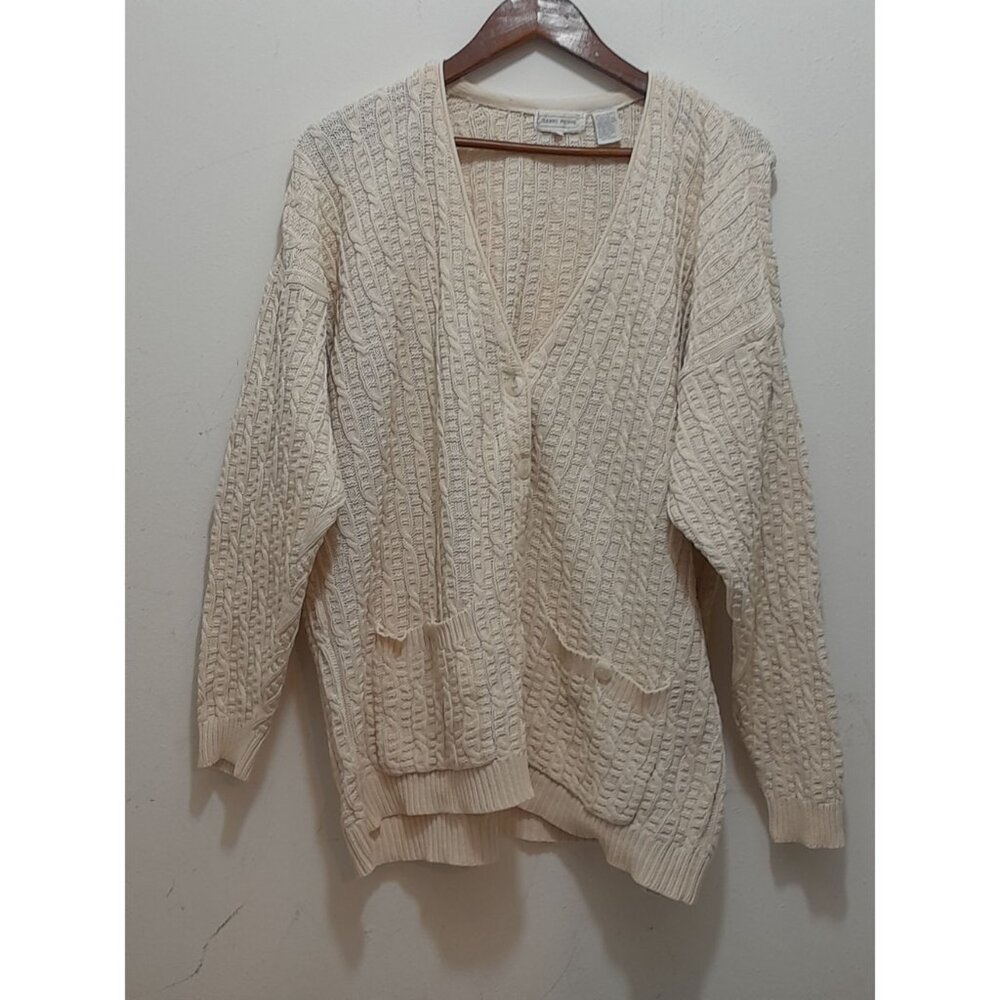Vtg Women Ireland Cableknit Chunky Oversized Heavyweight Slouchy Medium Cardigan - Picture 7 of 12